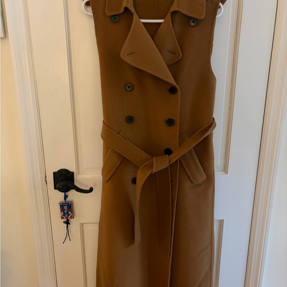 Sleeveless Double-Breasted Brown Belted Dress